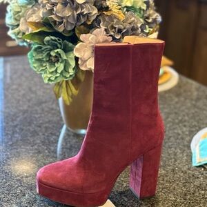 Stuart Weitzman Deep Red Suede Heeled Boots